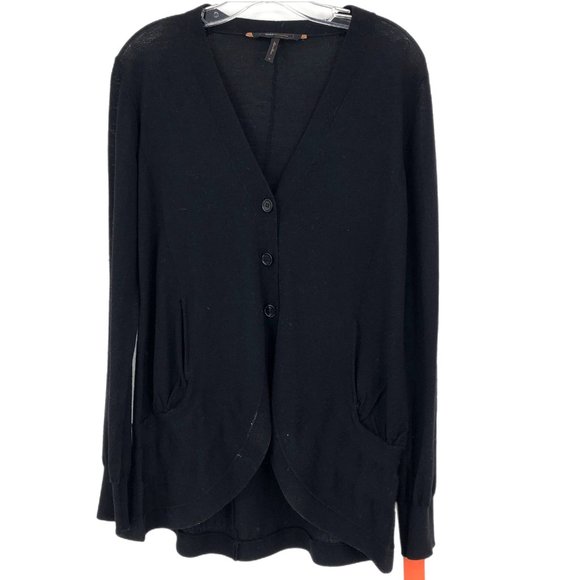 BCBG Black Button-Up Wool Sweater | Classic V-Neck Design - Picture 1 of 5